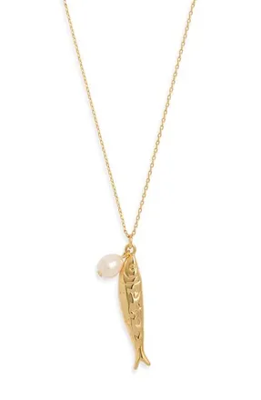 Nordstrom Freshwater Pearl Fish Pendant Necklace in White- 14K Gold Plated at Nordstrom