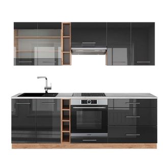 Vicco Mueble De Cocina Fame-line, Antracita Brillo Intenso/roble Dorado El&eacute;ctrico, 235 Cm, Et M&aacute;rmol