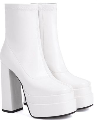 Generic Womens Patent PU Leather Ankle Boots Platform Chunky Heel Elastic Cuff Side Zipper Non Slip Wear Resistant Sole Comfortable Stylish For Night Events P