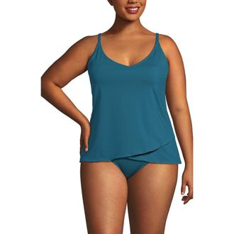 Lands End Plus Size Chlorine Resistant Tulip Hem Tankini Swimsuit Top in Paradise Teal at Nordstrom, Size 3X