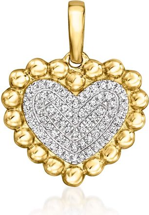 Ross-Simons Diamond Beaded Heart Pendant in 14kt Yellow Gold