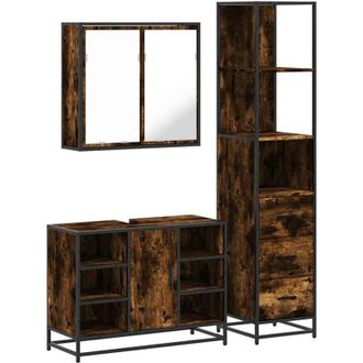 vidaXL Vidaxl - Set De Muebles Ba&ntilde;o 3 Pzas Madera Contrachapada Roble Ahumado