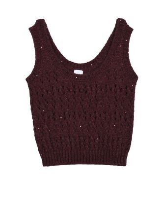 Eleventy Red Alpaca-Blend Openwork Top