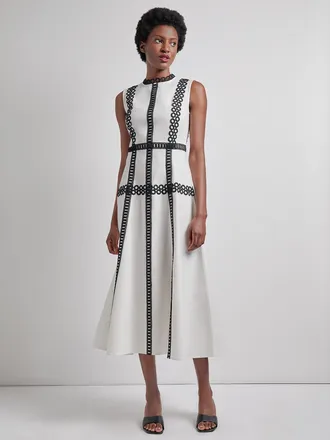 Misook Fit & Flare Cotton Eyelet Trim Maxi Dress - Modern Fit