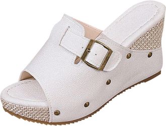 Generic Wedge Sandals Women UK, Womens Sandals & Slides Open Toe Slippers Non-Slip Comfy Mules Holiday Beach Wedges Shoes Buckle Suede Platform Crochet Sandal