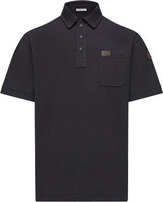 Moncler Moncler Leather Logo Tag Cotton Polo Shirt, Men, Blue, Size: 3xl