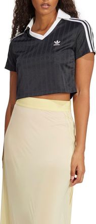 adidas Originals Adicolor Jacquard Crop Soccer Polo in Black at Nordstrom, Size Small