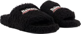 Balenciaga Womens Furry Sandals - Balenciaga Shearling Black Shoes
