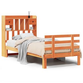 Berkfield Home Bookcase Bed without Mattress Wax Brown 100x200cm Solid Wood Pine | Size: 100x200 cm