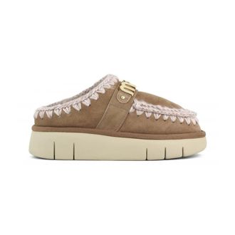 Mou Bounce Clog Metal Logo - Dames - Pantoffels - Bruin - 38 EU - Wol - Schoenen