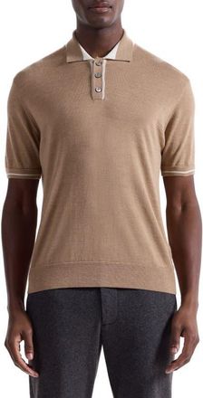 Bugatchi Tipped Merino Wool & Silk Polo Sweater in Walnut at Nordstrom, Size X-Large