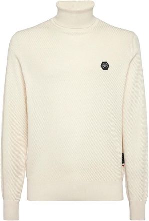 Philipp Plein Turtle Neck Ls - Heren - Coltruien - Beige - L - Wol - Truien & Vesten
