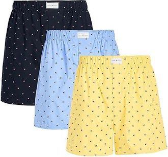 Tommy Hilfiger Woven Boxer 3Pk Mens Underwear Micro Flag/June Iris/Desert Sky/Citronella : 2XL, Cotton