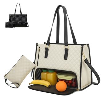 Generic 2 in 1 Tote Bag Lunch Bag for Women, 2 in 1 Lunch Bags Combo,15.6 Inch Laptop Handbag with Insulated Leakproof Compartment, Stylish Work & Travel Tote