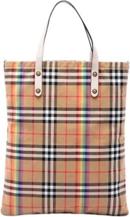 Burberry Pre-owned Canvas Tote Bag - Dames - Vintage Shopper - Beige - ONE Size - Leer - Vintage