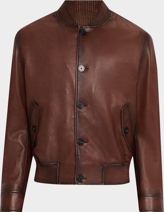 Emporio Armani Mens Napa Leather Bomber Jacket