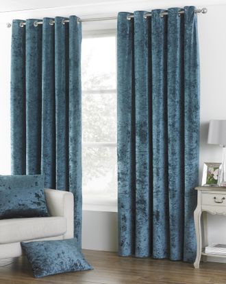 Riva Paoletti Verona Crushed Velvet Look Eyelet Curtains in Teal - Size 168cm (w) x 137cm (l)