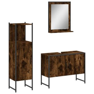 Berkfield Home 3 Piece Bathroom Cabinet Set Smoked Oak Engineered Wood in Brown
