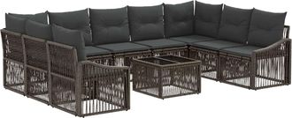 vidaXL Conjunto De Sof&aacute;s De Jard&iacute;n 10 Uds. Gris Rat&aacute;n Sint&eacute;tico Vidaxl