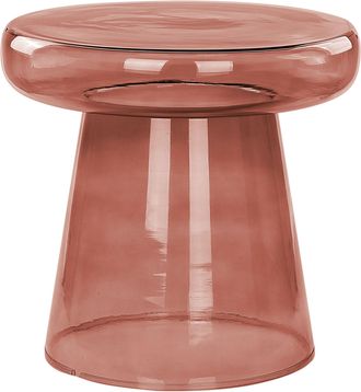 Beliani Mesa Auxiliar Decorativa De Vidrio Transparente Tintado &Oslash; 39 Cm Rojo Caldera