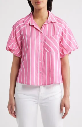 Beach Lunch Lounge Biance Bubble Sleeve Button-Up Top in Hibiscus at Nordstrom, Size X-Small