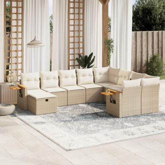 vidaXL Juego De Sof&aacute;s Jard&iacute;n Con Cojines Beige 10 Pzas Rat&aacute;n Sint&eacute;tico Vidaxl