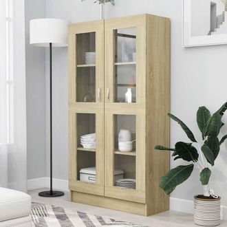 Berkfield Home Vitrine Cabinet Sonoma Oak 82.5x30.5x150 cm Engineered Wood in Light Oak