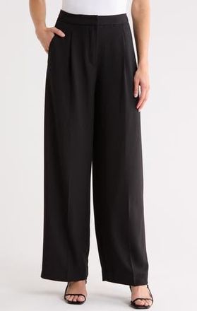 Max Studio Woven Pleat Front Trousers in Black-Black at Nordstrom Rack, Size X-Large
