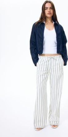 H&M Denim Drawstring Pants in Cream/striped at Nordstrom, Size X-Small