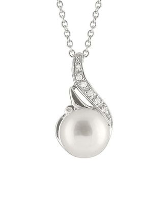 Splendid Pearls Silver 9-10Mm Freshwater Pearl & Cz Pendant Necklace