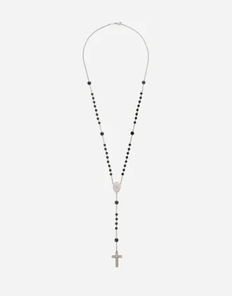 Dolce & Gabbana Sicily Rosary Necklace 18-carat White Gold And Black Jades - Man Necklaces Gold/black Onesize