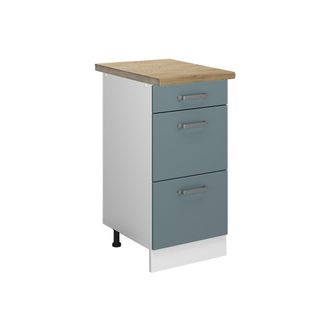 Vicco Mueble Bajo De Cocina R-line, Gris Azulado, 40 Cm Con Cajones, Et Roble