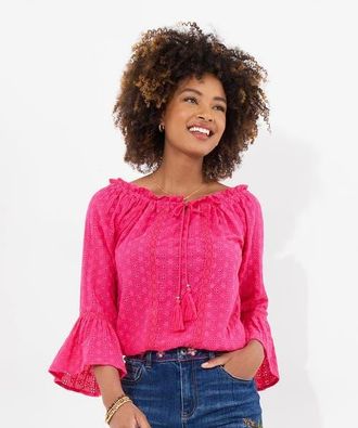Joe Browns Bell Sleeve Eyelet Blouse in Fuschia at Nordstrom, Size 24