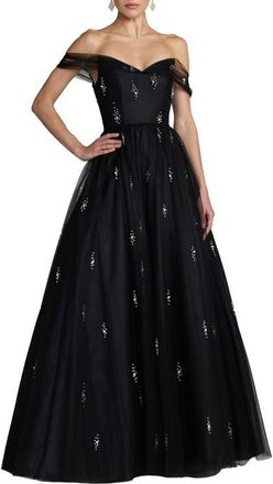Mac Duggal Pearl Embellished Off The Shoulder Ball Gown in Black at Nordstrom, Size 12