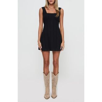 Princess Polly Dasha Cotton Fit & Flare Minidress in Black at Nordstrom, Size 10