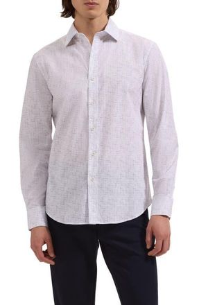 Bugatchi Axel Shaped Fit Crosshatch Print Cotton Button-Up Shirt in Orchid at Nordstrom, Size Xxx-Large