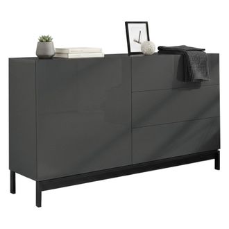 Dmora Aparador Dmazzi, Aparador De Cocina Con 1 Puerta Y 3 Cajones, Buffet De Sal&oacute;n, 100% Made In Italy, Cm 110x40h47, Antracita Brillo - Dmora