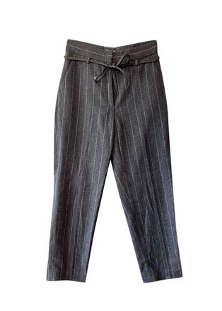 Brunello Cucinelli Grey Pinstripe Belted Trousers Size XXS