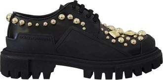 Dolce & Gabbana Polished Calfskin Trekking Derby - Dames - Veterschoenen - Zwart - 35 EU - Leer - Schoenen