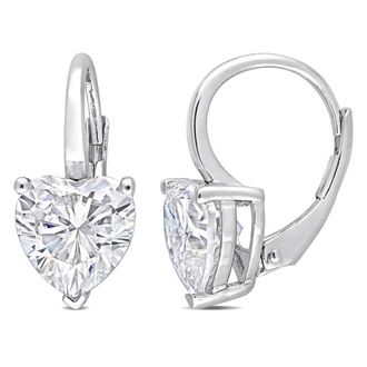 Amour 4 CT DEW Created Moissanite Heart Leverback Earrings In Sterling Silver