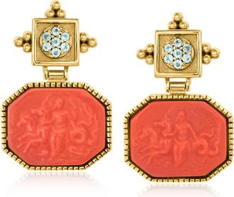 Ross-Simons Italian Tagliamonte Red Venetian Glass Greek Mythology Drop Earrings With. Swiss Blue Topaz in 18kt Gold Over Sterling Silver