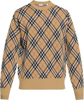 Burberry Beige Check-pattern Crewneck Pullover