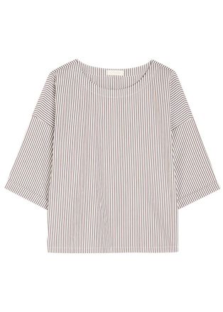 Suzie Kondi Saria Striped Cotton-poplin top - Brown - S (UK8-10 / S)