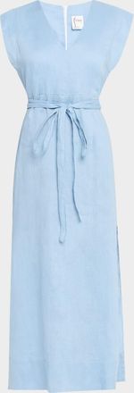 Finley Beverly Tie-Waist Washed Linen Midi Dress