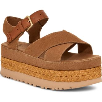 UGG Aubrey Ankle Strap Platform Sandal in Chestnut at Nordstrom Rack, Size 7