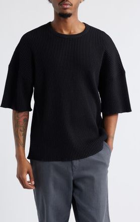 Standard Issue NYC Oversize Thermal Knit T-Shirt in Black at Nordstrom, Size Small