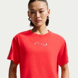 Nike Womens Nike Sportswear Classic Loose Cropped T-Shirt in Red | IR7869-696