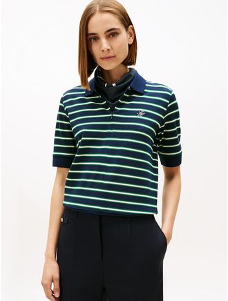 Tommy Hilfiger Womens Stretch Pique Zip Polo - Navy - L