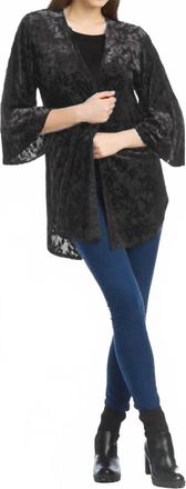 Papillon Burnout Open Velvet Cardigan In Black
