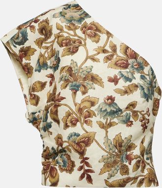 Sir. Eleanora floral one-shoulder linen crop top